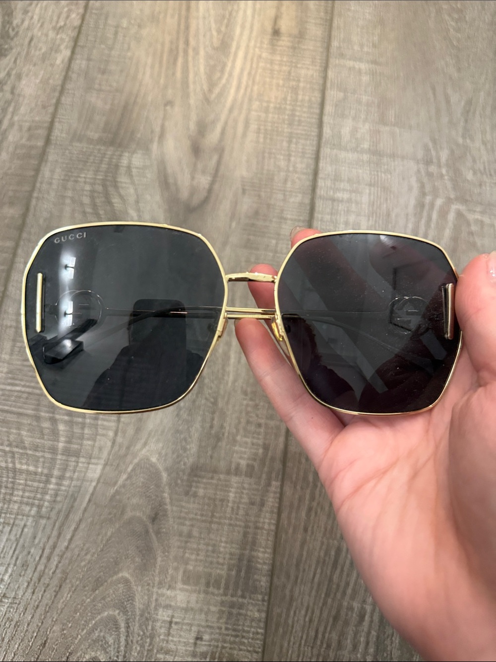 Gucci Gold Frame Black Lens Women's Sunglasses